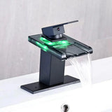 Waterfall Bathroom Sink Faucet, Matte Black Single Hole Vanity Faucet with Metal Pop Up Drain and Supply Line