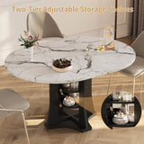 Extendable Dining Table 43"-59" for 4-6, White Faux Marble Round Kitchen Dining Room Table