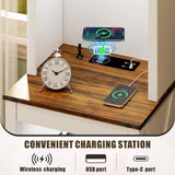 Tall Nightstand with Charging Station, Bedside Table with Drawers