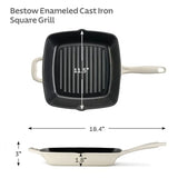 11-inch Enameled Cast Iron Grill Pan with Press Latte with Gold Knob Ideal for Grilling and Cooking Durable Non-Stick Surface