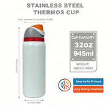 Owalaa creamy white 32oz/945ml stainless steel insulated water bottle with straw