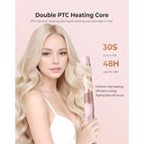 1 1/4 Inch Rotating Curling Iron for Long Hair Pink Dual Voltage Waver Tool Effortless Waves Self-
