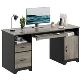59” Industrial Wood Executive Desk with 2 Drawers And Storage Cabinet
