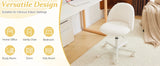 VINGLI White Modern Velvet Vanity Chair with Back - Silent Wheels Stylish Comfortable