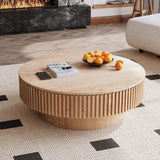 Round Wooden Coffee Table with Storage Shelf for Living Room Apartment