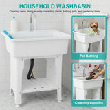 Freestanding Utility Sink W/ Washboard & Faucet Minimalist Dishwashing Sink Detachable
