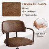 Mid Century Retro Home Office Desk Chair with Back, Faux Leather Adjustable