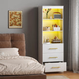 71" H Bookshelf with Drawers, Bookshelf and Bookcase with 3-Tier Open Shelves