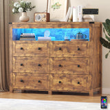 6 Drawer Dresser with Lights and Open Space for Bedroom, Wood Dressers