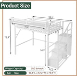 Full Size Loft Bed with Stairs and Storage, Metal Loft Bed Frame with Shelf