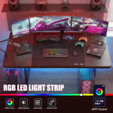 55 Inch Gaming Desk with LED Lights, Large Computer Desk with Mouse Pad