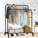 Double Rods Multi-functional Freestanding Bedroom Clothes Rack w/ Wheel