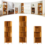 Corner Bamboo Bookcase,3/4/5 Tiers Brown A-Shaped Freestanding Display Bookshelf