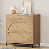 3-Drawer Rattan File Cabinet, A4 Size Hanging Files, Large Wooden Printer Stand for Home Office