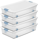 4-Pack 56 Quart Wheeled Latching Box, Underbed Clear Plastic Storage Organizer - Under Bed Rolling Container Bin with Lid and Wh