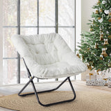 JHK 28IN Cozy Saucer Chairs Soft Faux Fur Large Size Folding Lounge Living Room Padded Seat