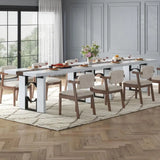 71 Large Marble-Color Rectangular Dining Table for 6-8, Elegant White Marble Top for Home