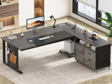 L Shaped Executive Desk Rolling Cabinet Drawers Outlet CPU Stand Pegboard Shelves Rustic Office