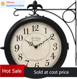 66276B Double Sided Metal Wall Clock with Black Frame. Dial: 10-Inch