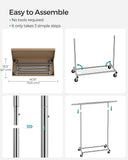 Clothes Rack with Wheels for Hanging Clothes, 17.7 x (36.2-52) x 63.6 Inch