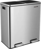 Brushed Stainless Steel 60L/16Gallon Rectangular Hands-Free Dual Compartment Recycling Kitchen Step Trash Can w/ Soft-Close Lid