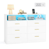 VASAGLE Custos Collection-Dresser for Bedroom w/ LED Lights&Power Strip