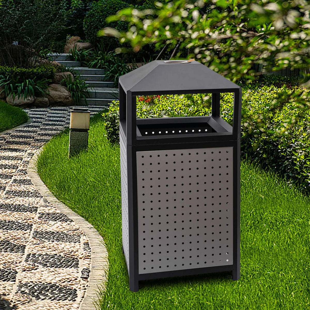Garbage Dustbin Outside Commercial garbage bin with ashtray, 38 gallons, outdoor garbage bin ...