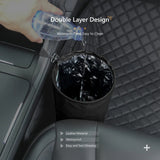 Black PU Leather Foldable Car Trash Bin With Hanging Clip And Waterproof