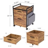 2Drawer Mobile File Cabinet with Wheels Solid Wood Rolling Storage Cabinet