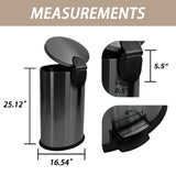 KOOMADE 10.5 Gallon Oval Trash Can Black Stainless Steel Plastic Round Step Bathroom