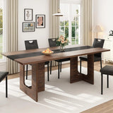 71 Inch Rectangular Dining Table for 6-8 People, Farmhouse Wood Kitchen Table with Wooden Legs