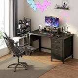 Computer Desk with File Drawers Cabinet, 47 Inch Reversible Home Office Desk