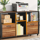 Tribesigns 2 Drawer Wood File Cabinets, Mobile Lateral Filing Cabinet for Letter A4 Size, Printer Stand with Shelves and Drawer