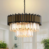 Modern Crystal Chandelier 12-Light Black for Dining Room Living Room Round  Ceiling