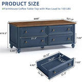 48 Rustic Coffee Table with Storage & Column Handle, Living Room/Office Blue
