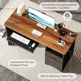 55 inch Computer Desk with Keyboard Tray and Power Outlet Modern Home Office Desk
