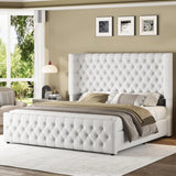 King Size Platform Bed Frame, 6.3” Thick Upholstered Curved Headboard