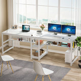 Tribesigns Two Person Desk with Bookshelf, 78.7 Computer Office Double Desk