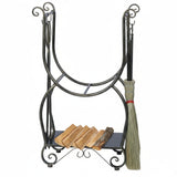 Fireside Wood Storage Organizer with 4 Fireplace Tools Black Copper Log Holder