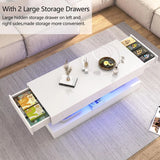 Modern Stylish Coffee Table w/ LED lights, Double-Layer Design for Living Room