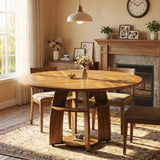 Farmhouse 47-Inch Round Kitchen Table for 4-6 People Adjustable Feet Wood Dining Table
