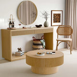 Round Wooden Coffee Table with Storage Shelf for Living Room Apartment