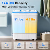White & Blue Twin Tub Compact Washer Spinner Combo with Pump Drain for Apartment,