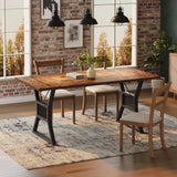 70.8 Inch Large Dining Table for 6-8, Industrial Wooden Kitchen Table with Sturdy Metal