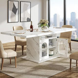Modern 63 Dining Table for 4-6 with Storage Shelves & Acrylic Door Cabinet