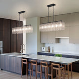 Rectangle Chandeliers for Dining Room 37" Water Ripple Glass Island Light Fixture