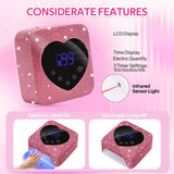 Rechargeable UV LED Nail Lamp 72W Cordless UV Light for Nails With Rhinestone Heart Shaped Manicure Pedicure