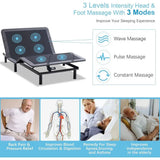 Ergonomic Split King Adjustable Bed Base with Massage, Wireless Remote
