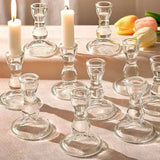 24 Pcs Candlestick Holders Bulk, 2.56 x 3.55in Clear Taper Candle Holders