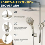 Dual Shower Head Combo 8'' High Pressure Rain/Rainfall Shower Head 6 Settings Adjustable Handhel